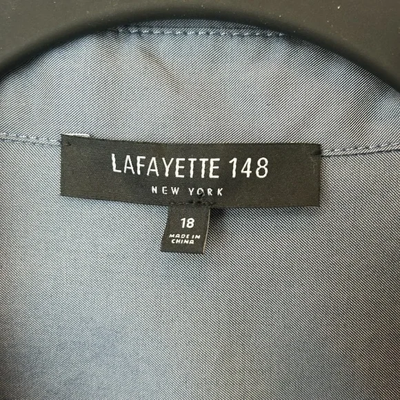 Lafayette 148 New York Iridescent Blue Silk Blend Button Down Shirt w/Pockets 18 - Picture 9 of 10